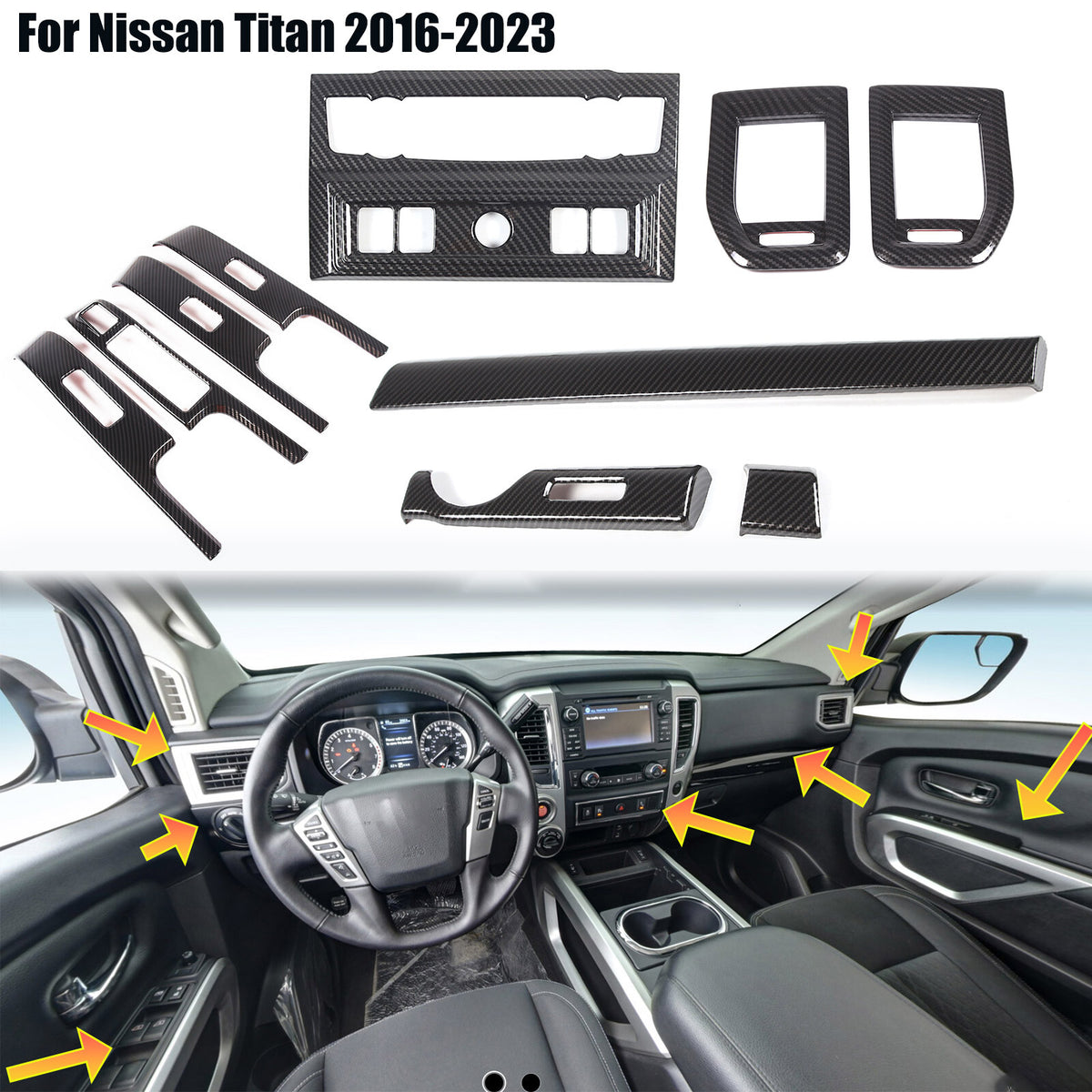 Center Console Interior Trim Cover Full Set Kit For Nissan Titan 4 door 2016-23 1