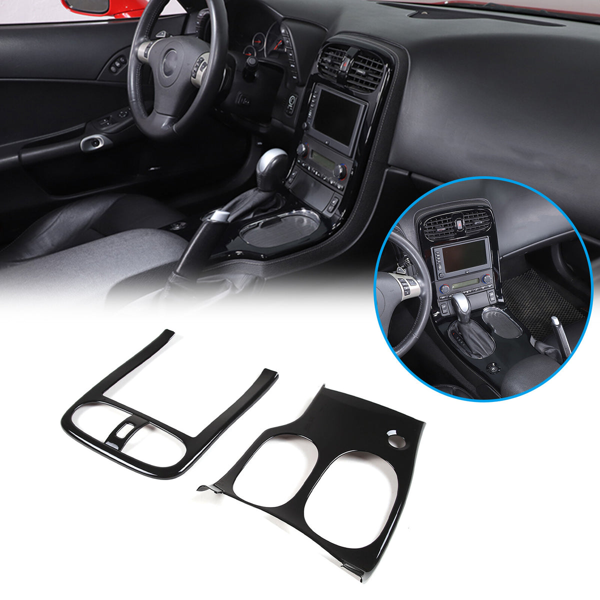 Glossy Black ABS Interior Full Center Console Trim Set For Corvette C6 05-13 US 1