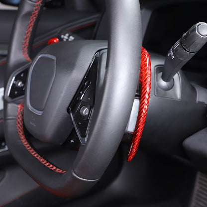 Red Real Carbon Fiber Gear Shift Paddles Paddle Shifters For Corvette C8 2020-26 8