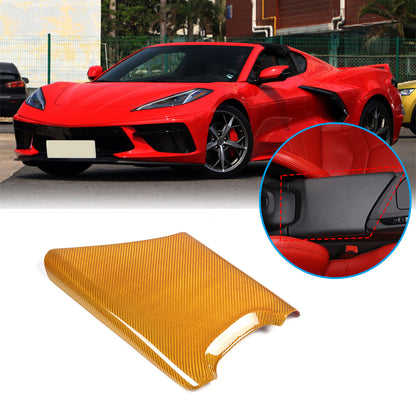Yellow Carbon Fiber Center Console Armrest Box Cover Trim For Corvette C8 20-26 2