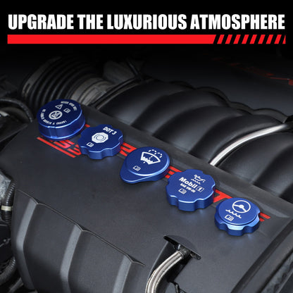 5pcs Alloy Blue Engine Cabin Fluid Cover Decorate Caps For Corvette C6 2005-2013 19
