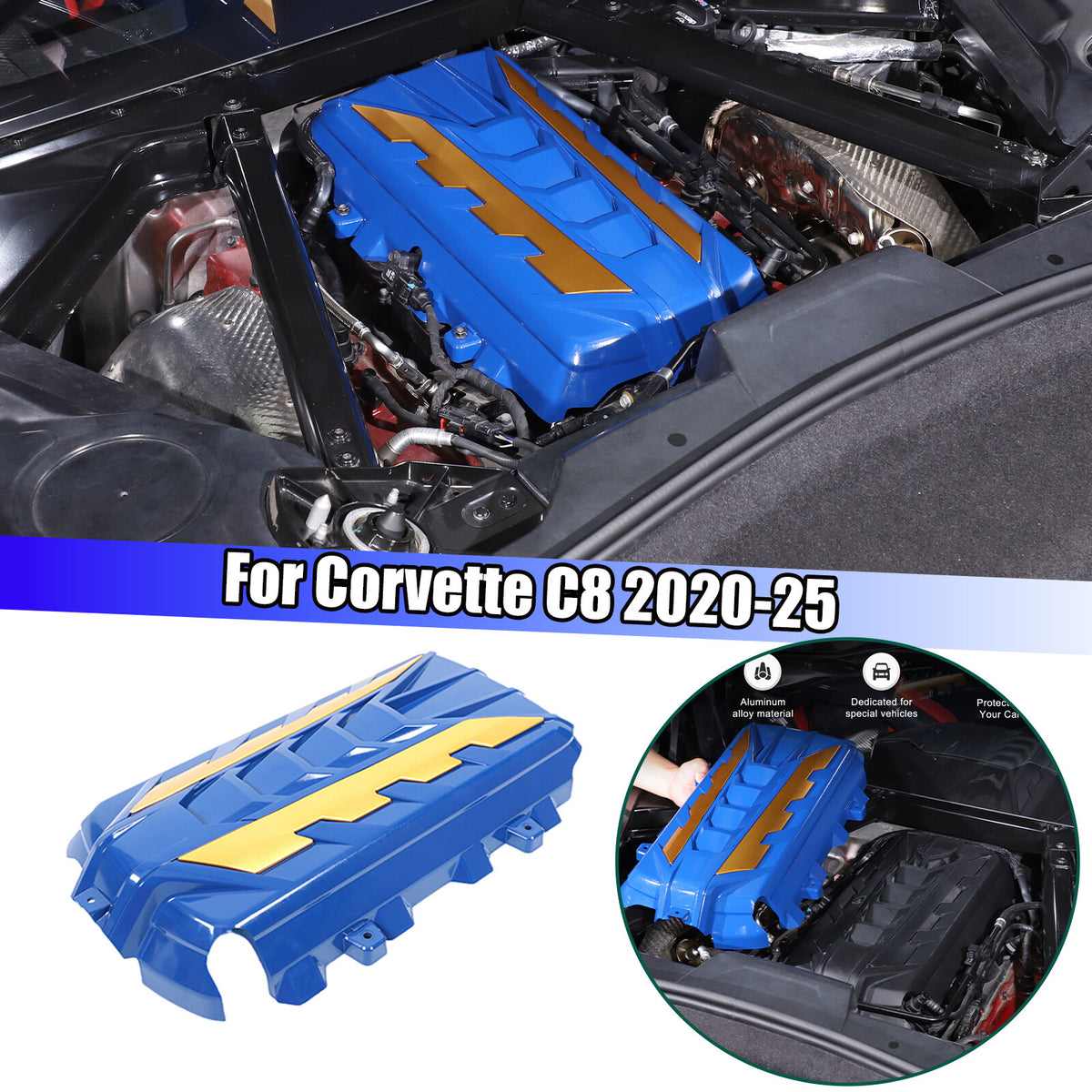 Blue Engine Bay Panel Cover Trim in Edge Yellow For Corvette C8 2020-26 1