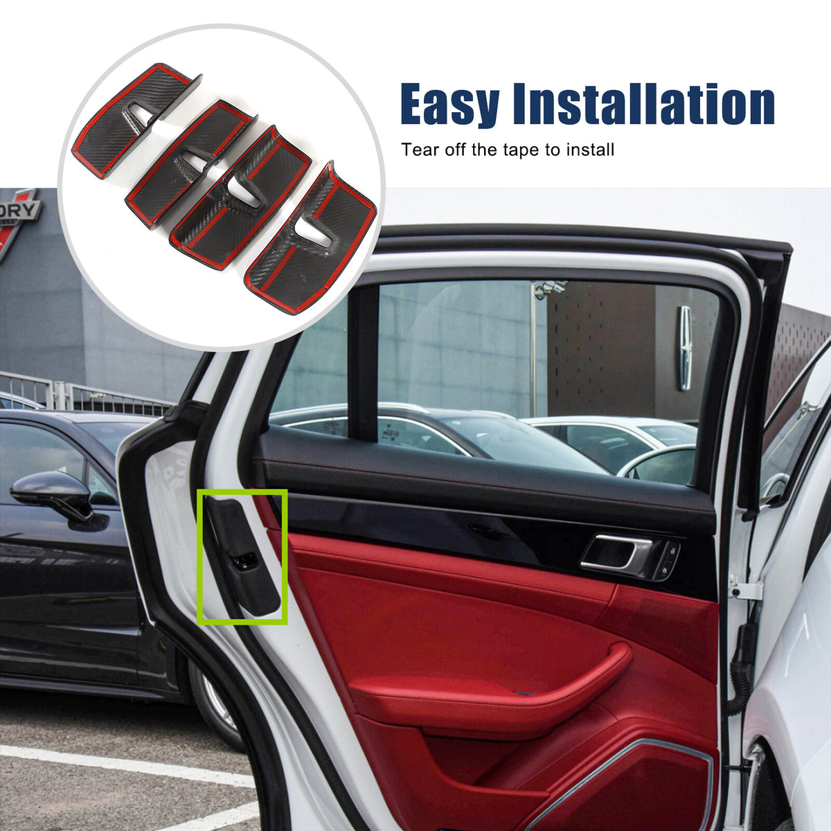 Real Carbon Fiber Interior Door Lock Trim Cover For Porsche Panamera 17-23 4