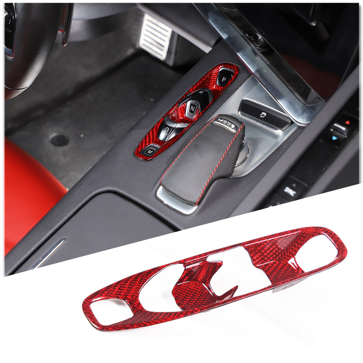 Red Real Carbon Fiber Transmission Button Frame Trim Set Cover For Corvette C8 2