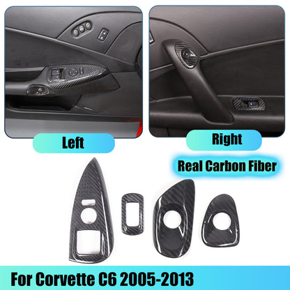 Real Dry Carbon Fiber Door Window Lift Switch Button Trim For Corvette C6 05-13 1