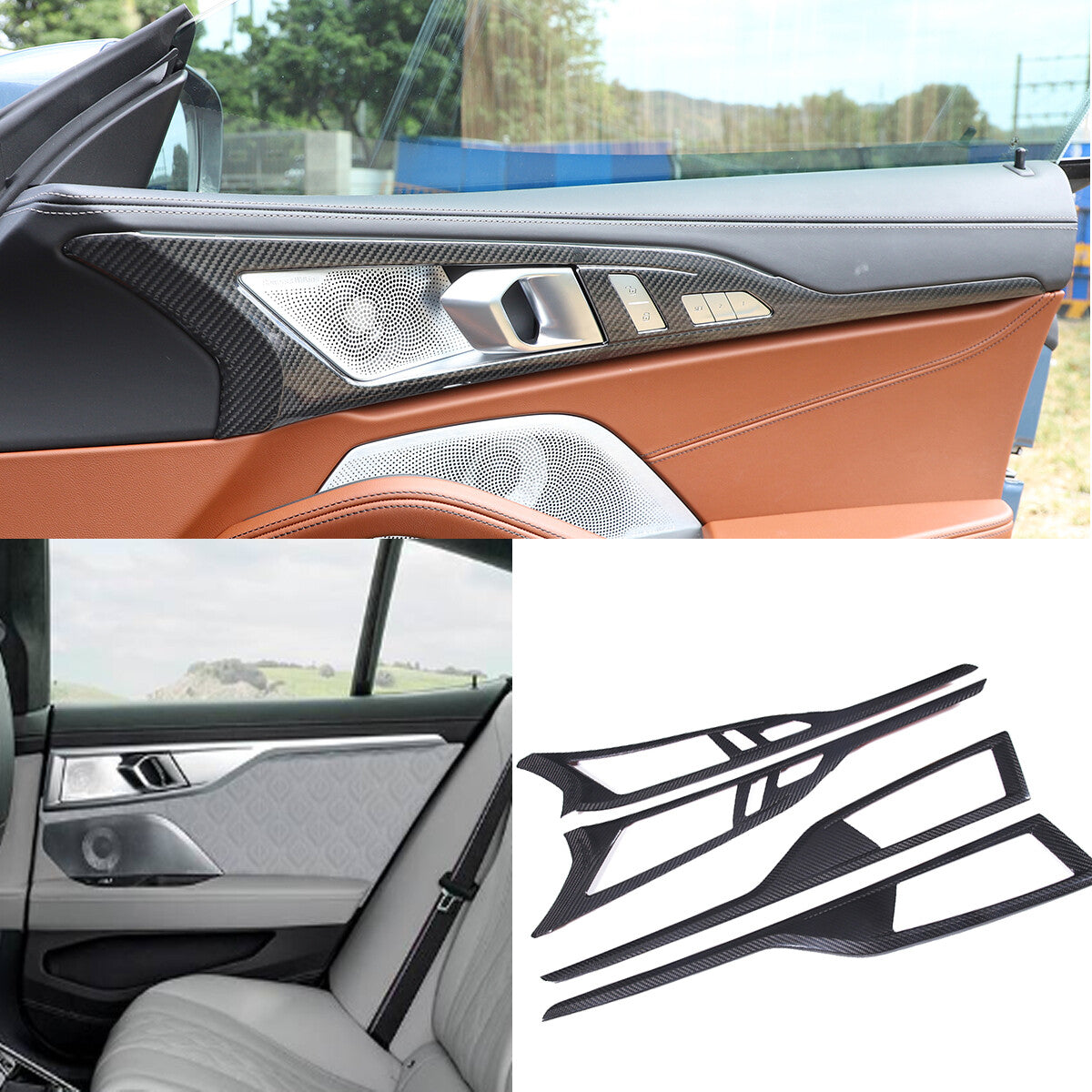 Real Carbon Fiber Door Handle Panel Trim Strip For BMW 8 Series 4-Door 2019-2022 1