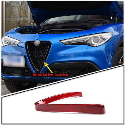 Red Carbon Base Front V Shape Grille Cover Trim For Alfa Romeo Stelvio 17-20 2
