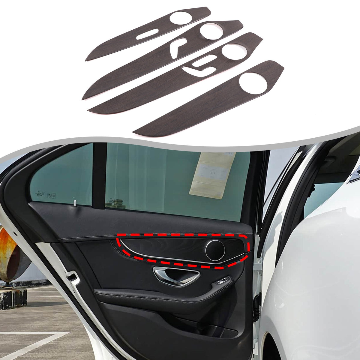 Oak Wood Grain ABS Interior Door Panel Trim For Benz C-Class W205 2015-2021 US 2