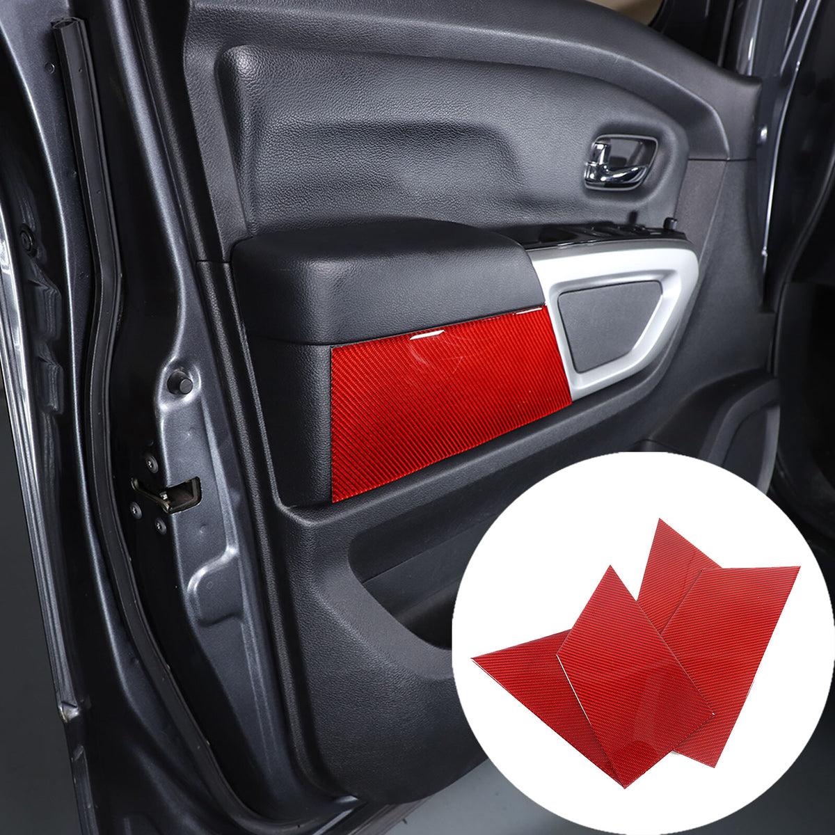 Red Carbon Fiber Inner Door Trim Panel Sticker For Nissan Titan 2016-23 1
