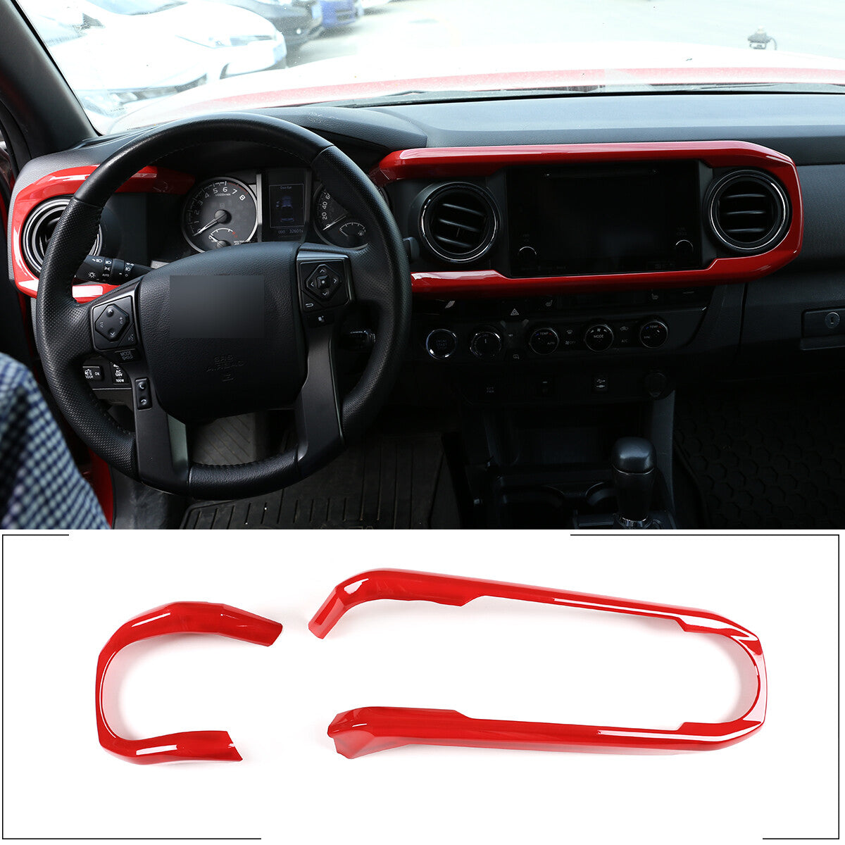 Red ABS Central Control Dashboard Decorative Cover For Toyota Tacoma 2016-2023 1