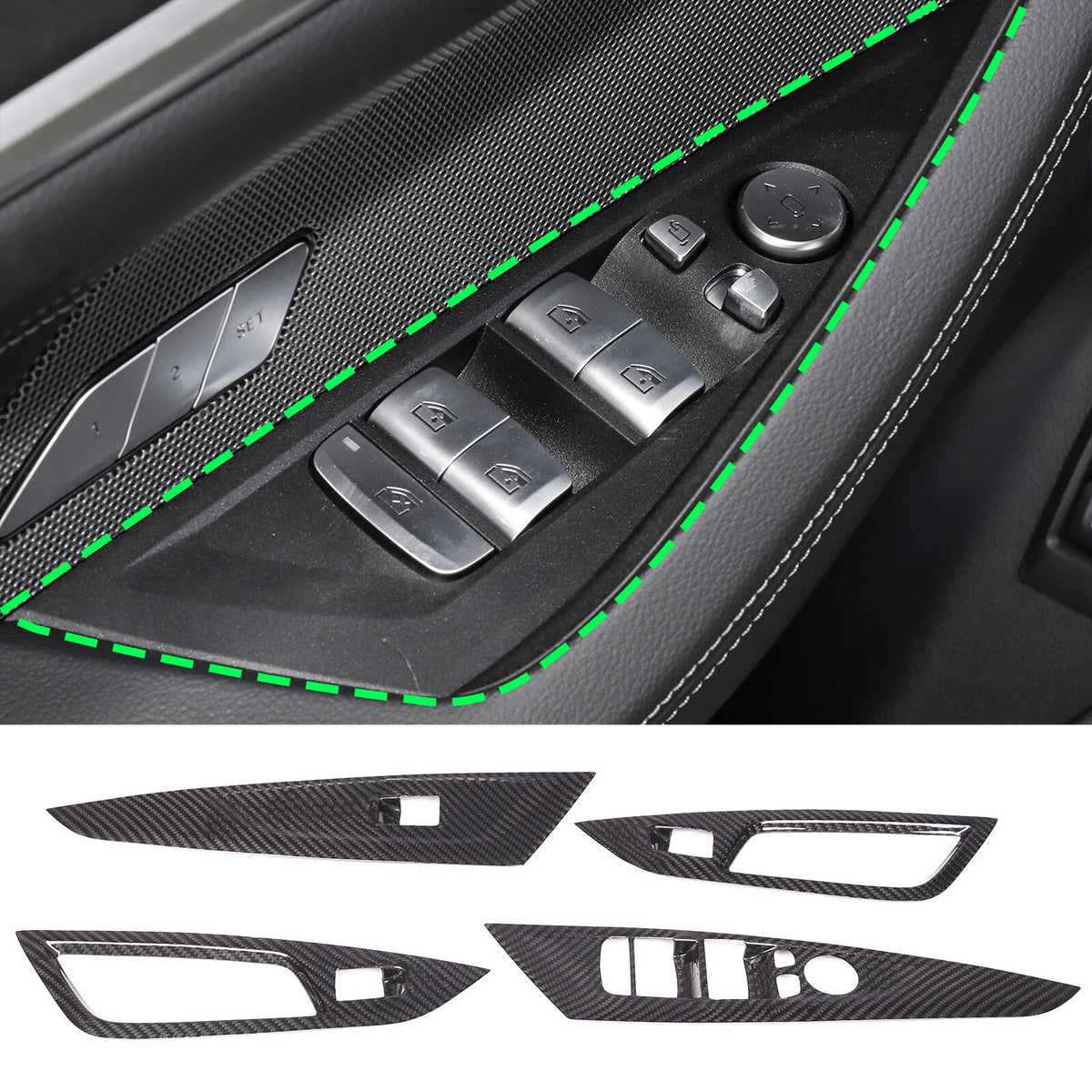Real Carbon Fiber Window Lift Button Trim Cover For BMW 4 Series G26 2021-22 1