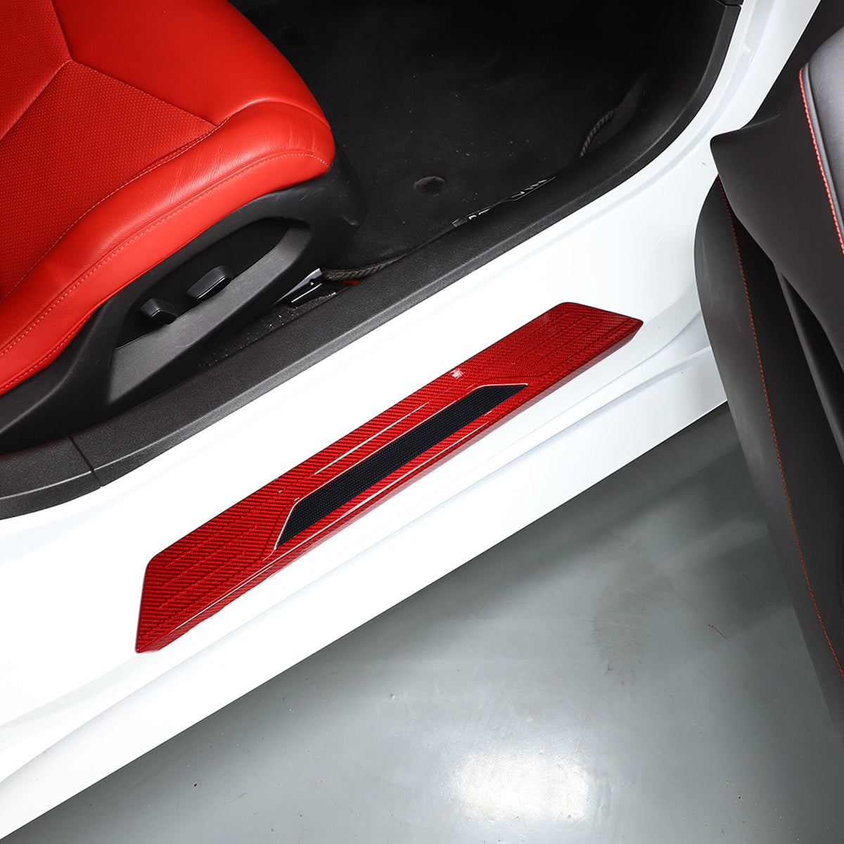Red Real Carbon Fiber External Sill Strip Sticker Trim For Corvette C8 2020-26 16