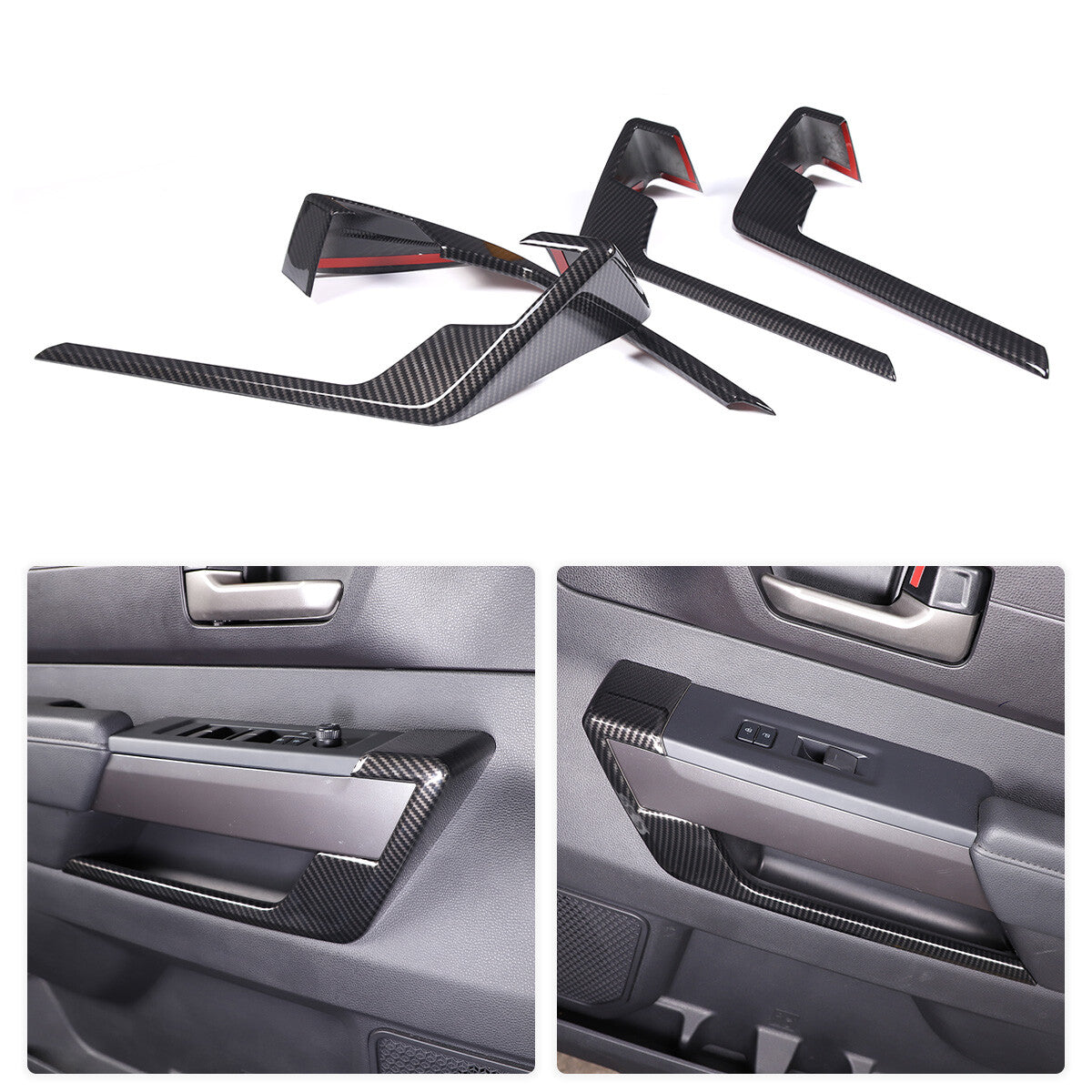 4PCS Carbon Fiber Pattern Interior Door Panel Trim Frame Set For Tundra 2022-26 1