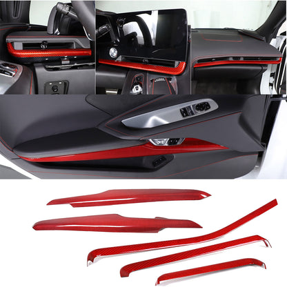 Red Real Carbon Fiber Dash Panel Door Handle Trim Kit Accessory For Corvette C8 1
