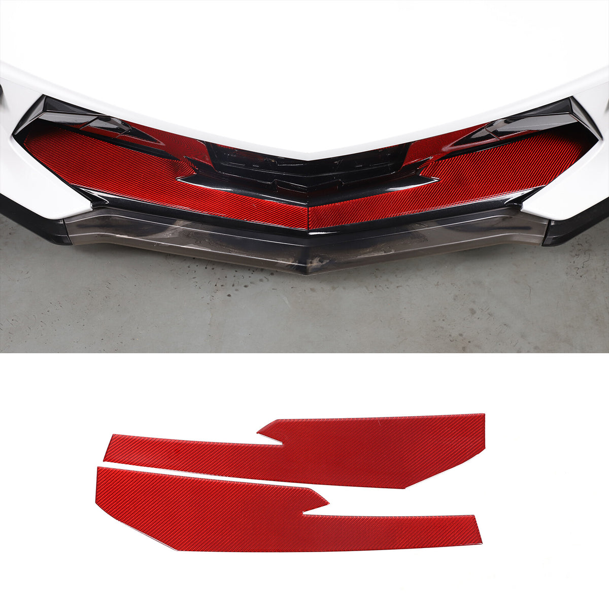 Red Carbon Fiber Car Exterior Front Lip Cover Trim Sticker For Corvette C8 20-25 2