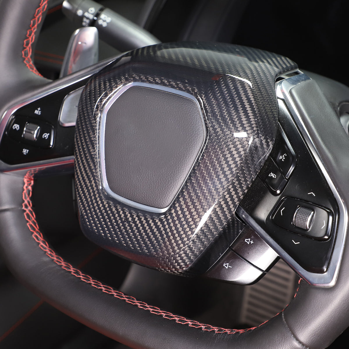 For C8 Corvette Carbon Fiber Steering Wheel Center Surround Cover 2020 - 2026 6