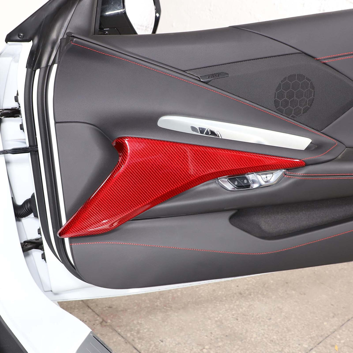 Red Real Carbon Fiber Door Panel Trim for Corvette C8 Z07 Z06 Z51 E-Ray HTC 20+ 15