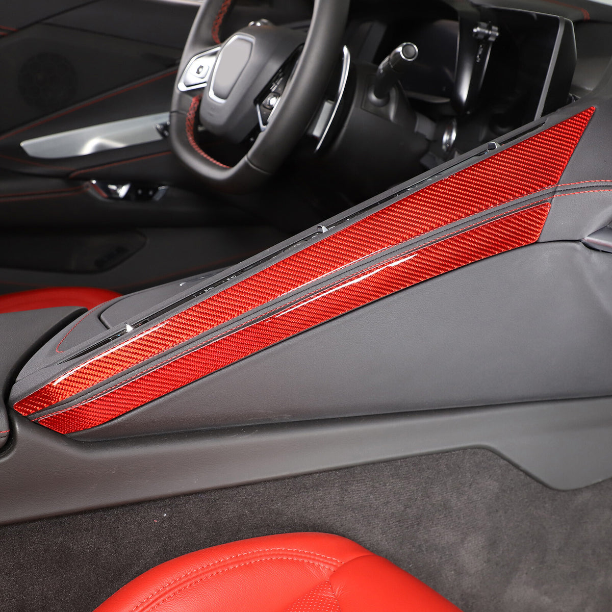 Red Soft Carbon Fiber Interior Decor Trim Kit Cover Set For Corvette C8 20-25 123