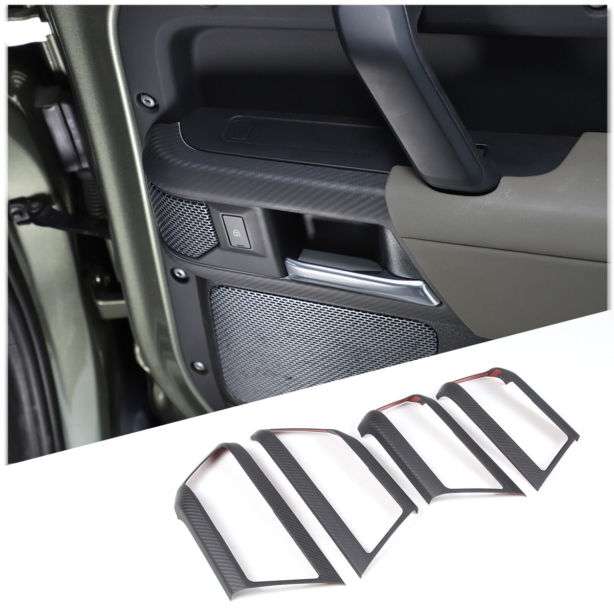 Matte Real Carbon Fiber Interior Door Handle Cover Trim For LR Defender 110 20+ 3