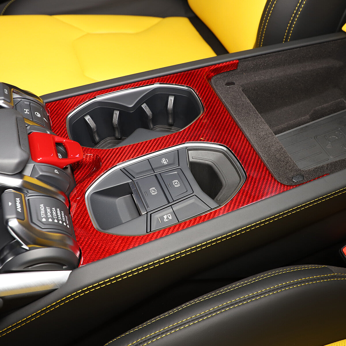Red Carbon Central Gear Shift Cup Holder Panel Trim For Lamborghini URUS 18-23 4
