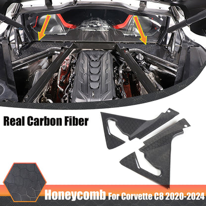 Honeycomb Carbon Fiber Engine Bay Corner Base Cover Overlay For Corvette C8 20+ 1