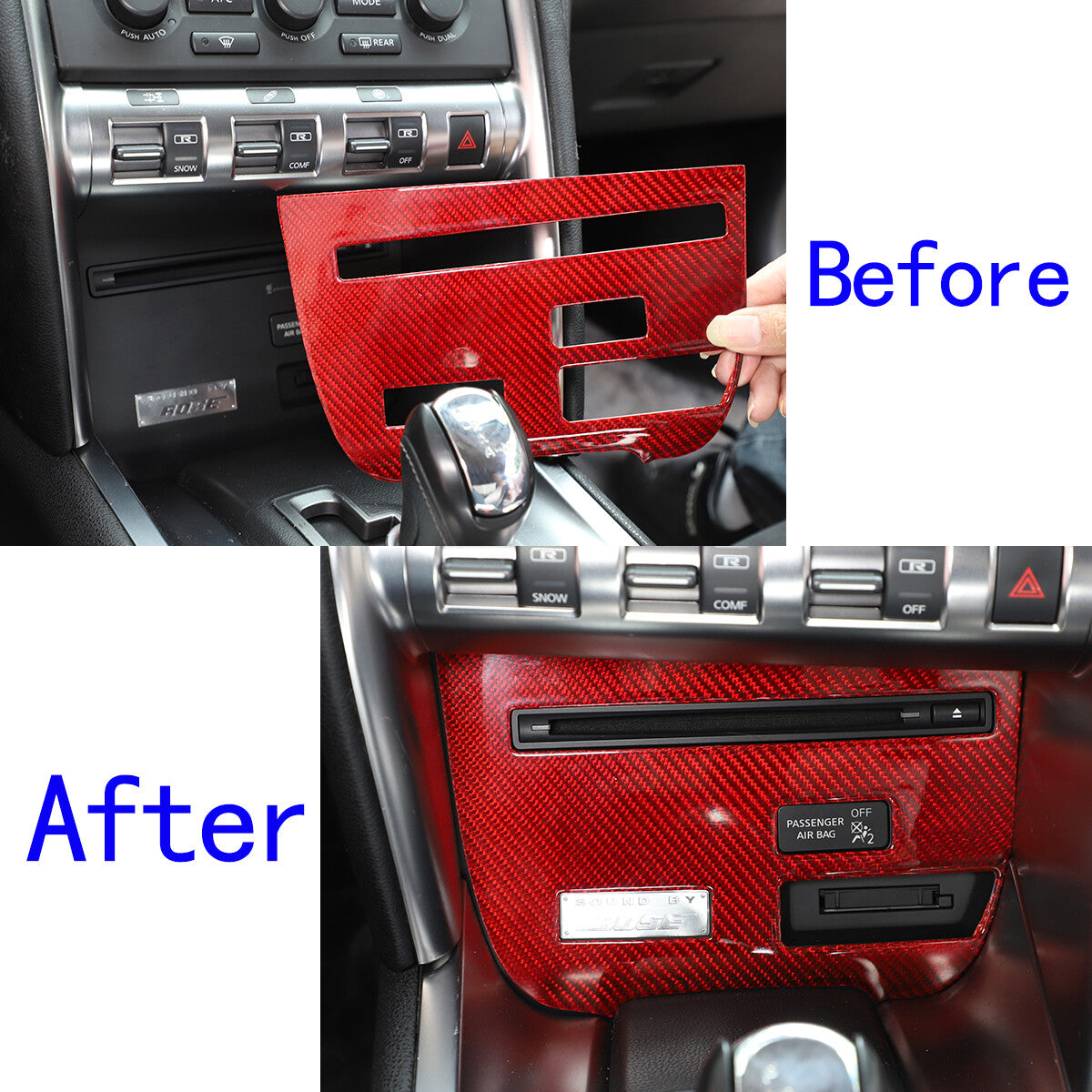 Red Real Carbon Fiber Interior Center Trim Cover Kit For Nissan GTR R35 2008-16 4