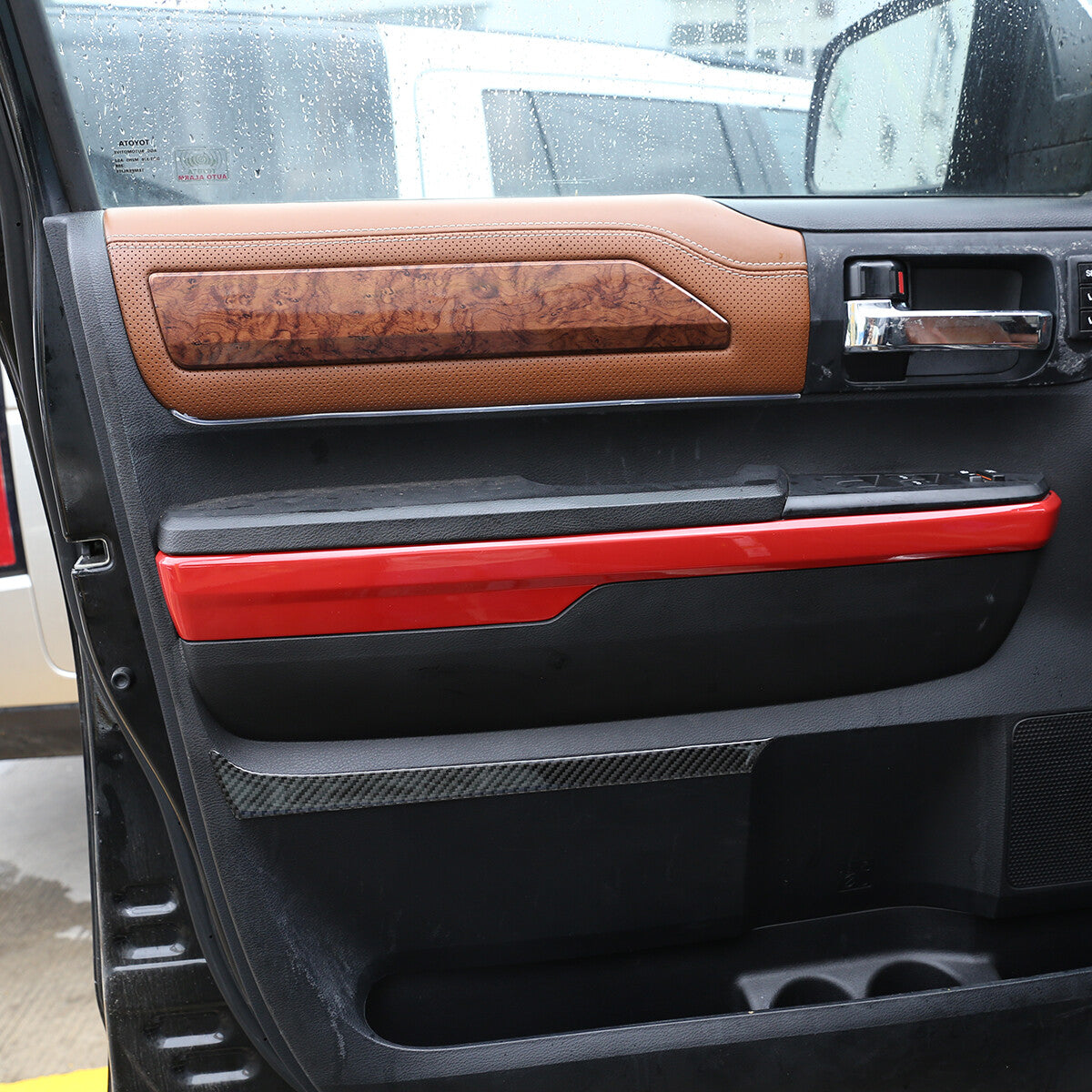 ABS Red Interior Door Panel Decor Cover Trim For Toyota Tundra Crew Cab14-21 8