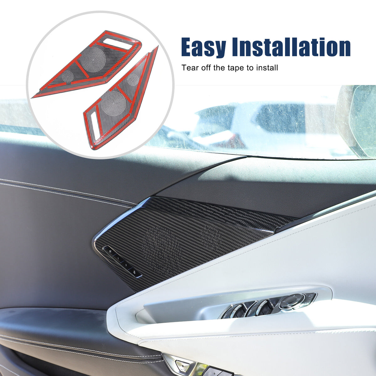 Real Carbon Fiber Side Door Speaker Cover Horn For C8 Corvette 2LT 3LT 2020-26 12