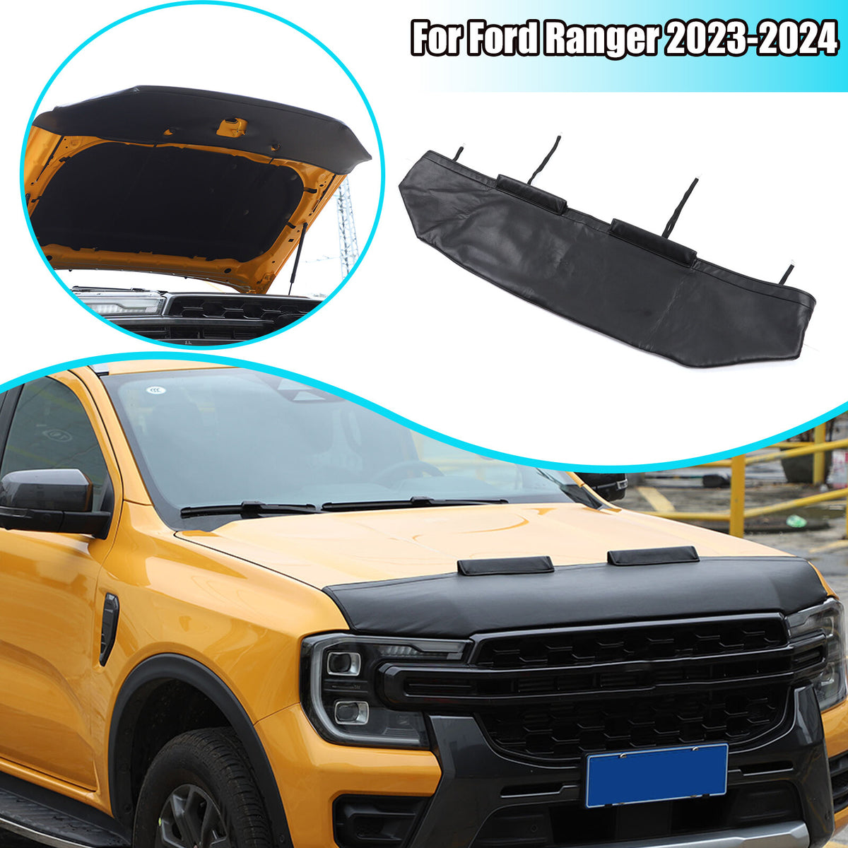 Front PU Leather Hood Cover Protector Bra Trim For Ford Ranger T9 2023-2024 1