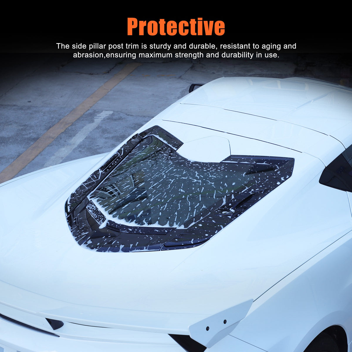 ABS Piano Black Rear Hood Wash Waterproof Trim Cover For Corvette C8 2020+ 15