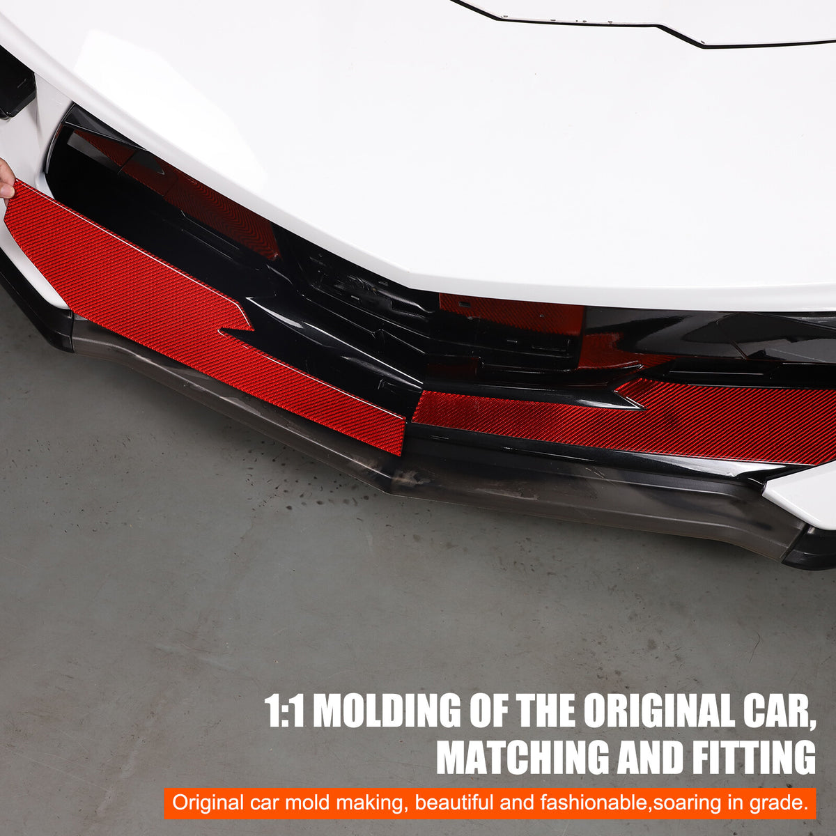 Red Carbon Fiber Car Exterior Front Lip Cover Trim Sticker For Corvette C8 20-25 10