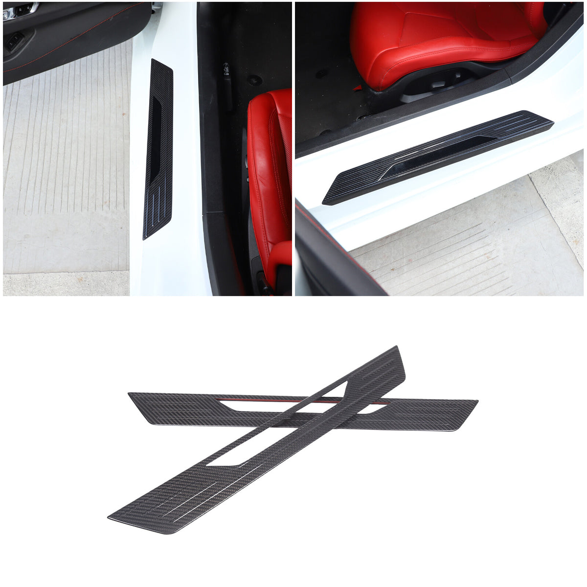 Real Carbon Fiber Scuff Plate Door Sill Cover Protector For Corvette C8 2020-26 5