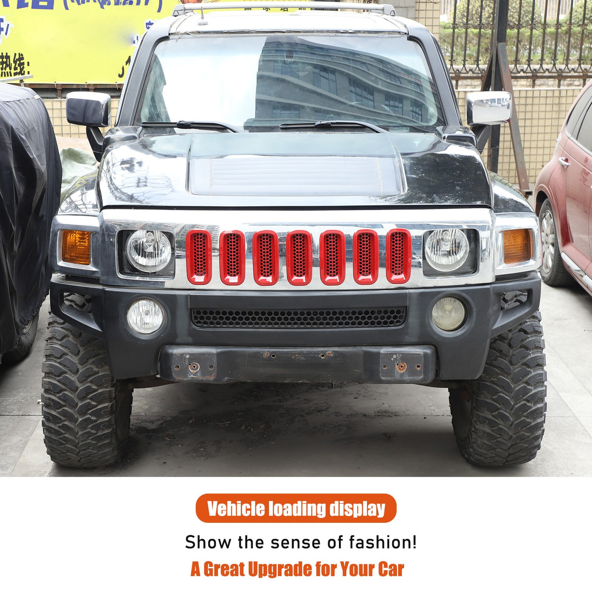 Sport Red ABS Front Grille Insect Screen Trim For Hummer H3 2005-2009 3