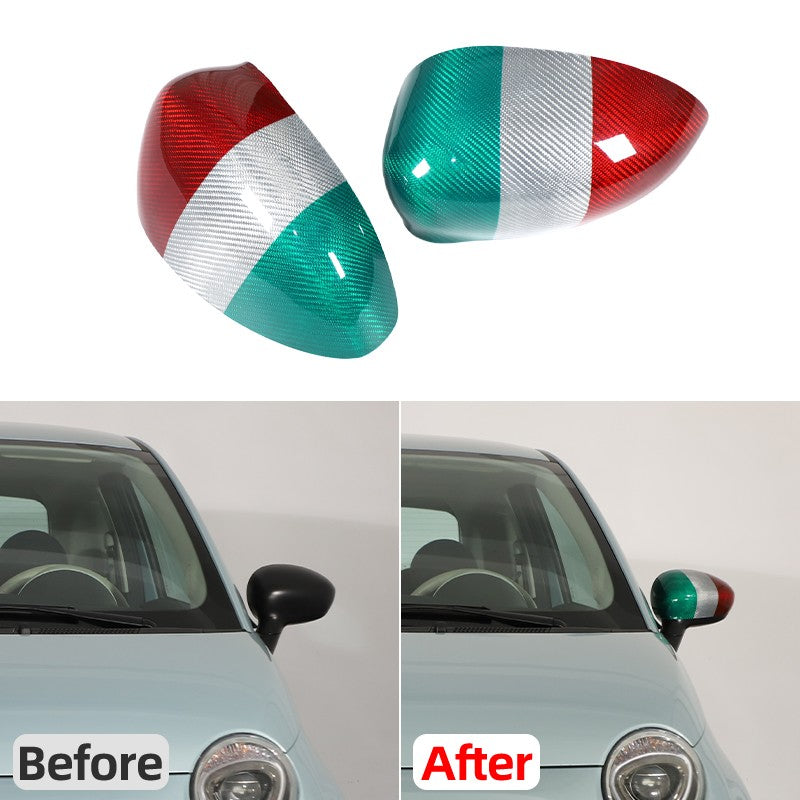 Tri-Color Real Carbon Fiber Side Mirror Cover Trim For Fiat 500 312 2010+ 24