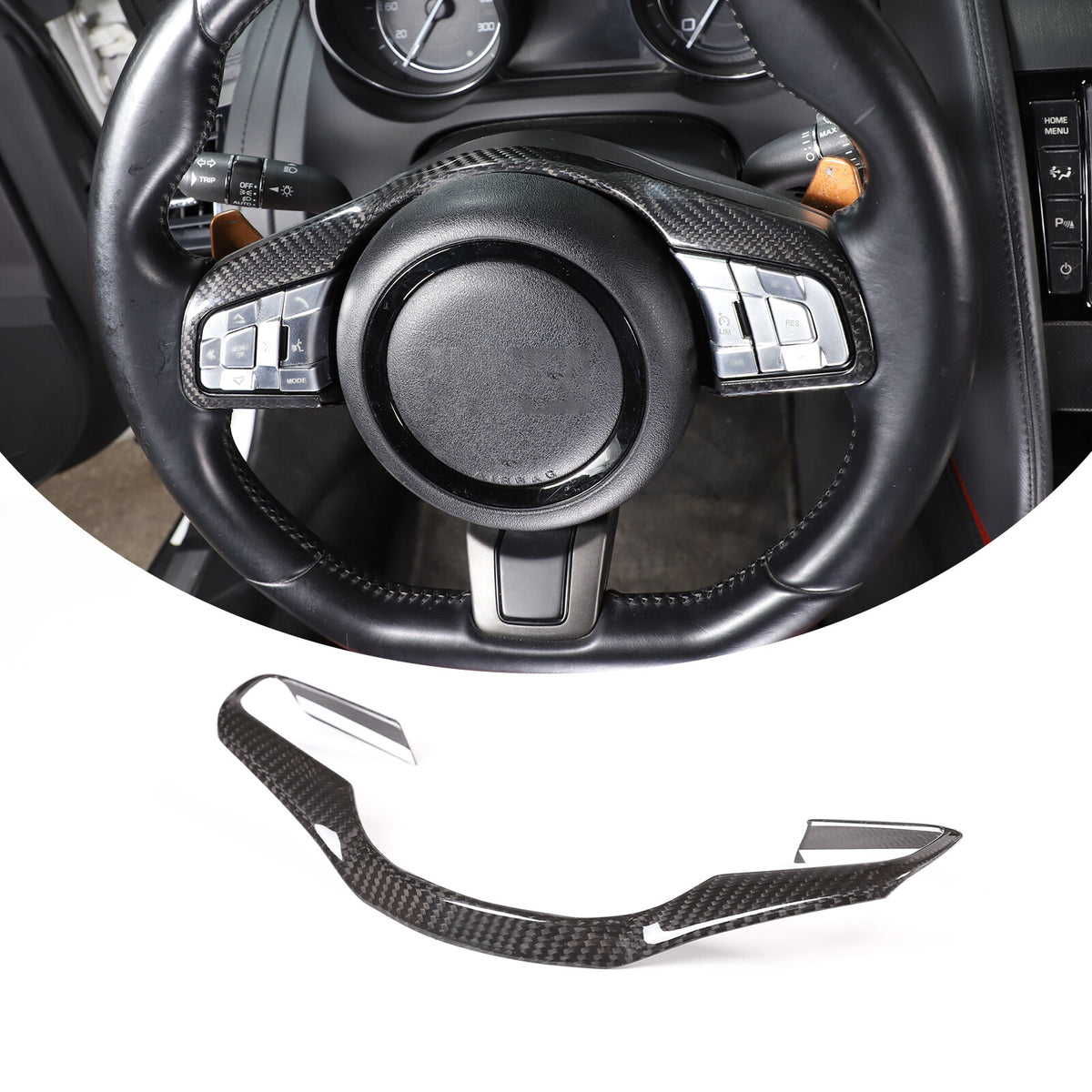 For Jaguar F-Type Carbon Fiber Steering Wheel Button Frame Cover Trim 2015-2021 1