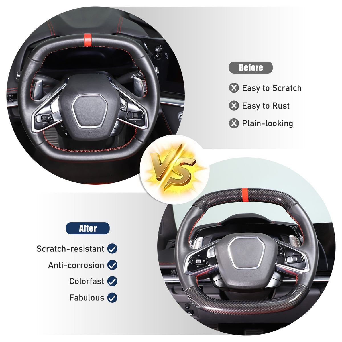 Red Top Real Carbon Fiber Steering Wheel Trim Cover For Corvette C8 2020+ 8