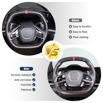 Red Top Real Carbon Fiber Steering Wheel Trim Cover For Corvette C8 2020+ 8
