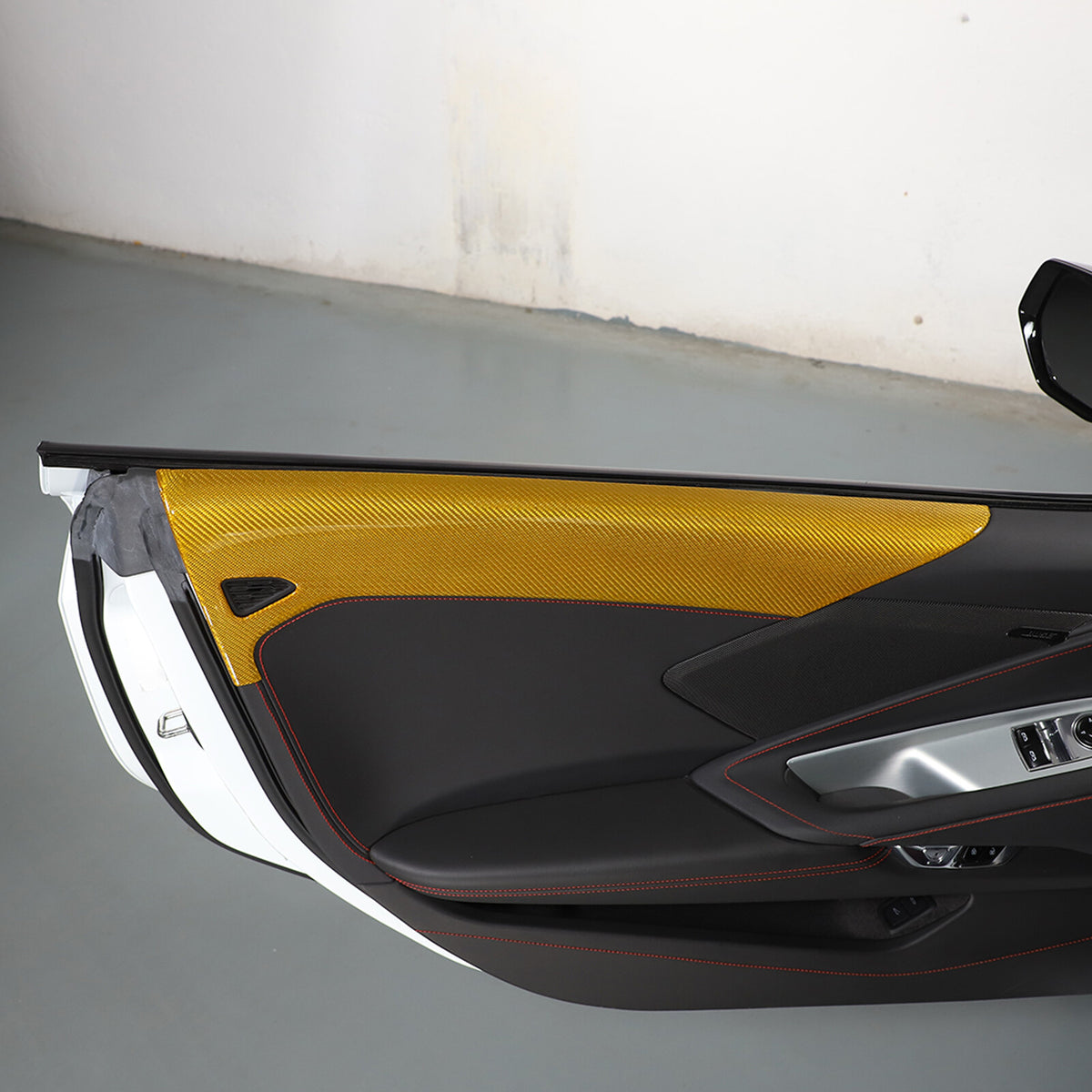 Yellow Carbon fiber Interior Door Upper Panel trim Cover For Corvette C8 2020-26 7