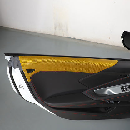 Yellow Carbon fiber Interior Door Upper Panel trim Cover For Corvette C8 2020-26 7