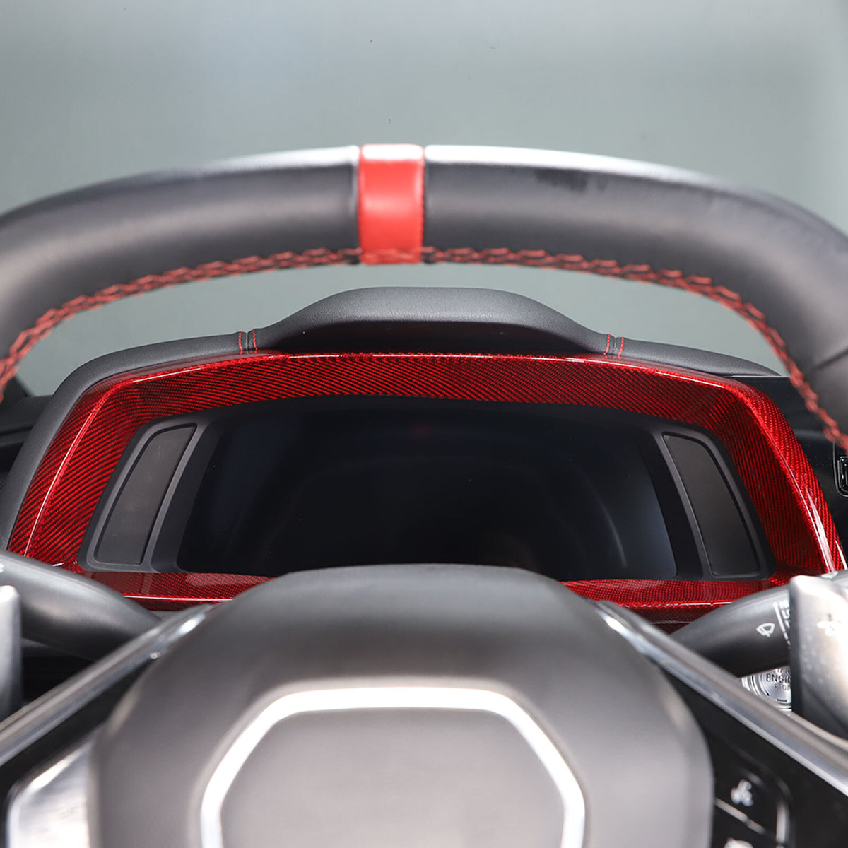 Red Carbon Fiber Instrument & Waterfall Wireless Charger Cover For Corvette C8 8