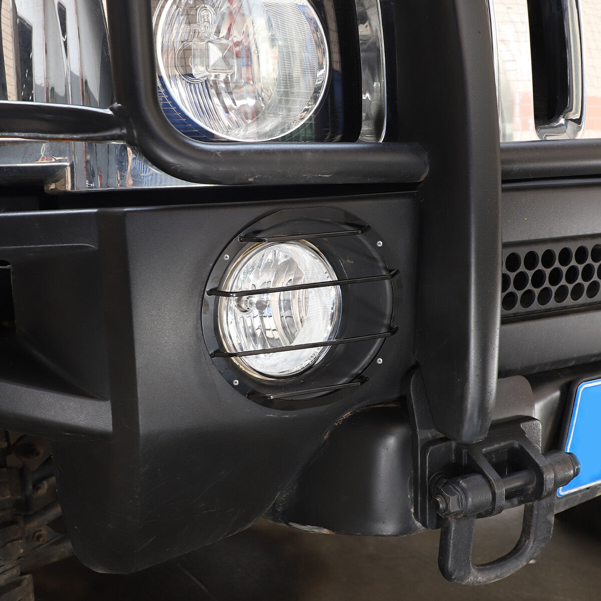 Black Steel Front Fog Light Lamp Frame Cover Trim For Hummer H3 05-09 4