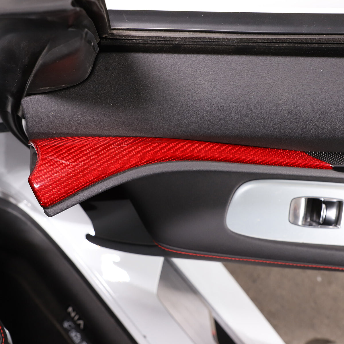 Red Real Dry Carbon Fiber Interior Window Upper Door Panel trim For Corvette C8 4