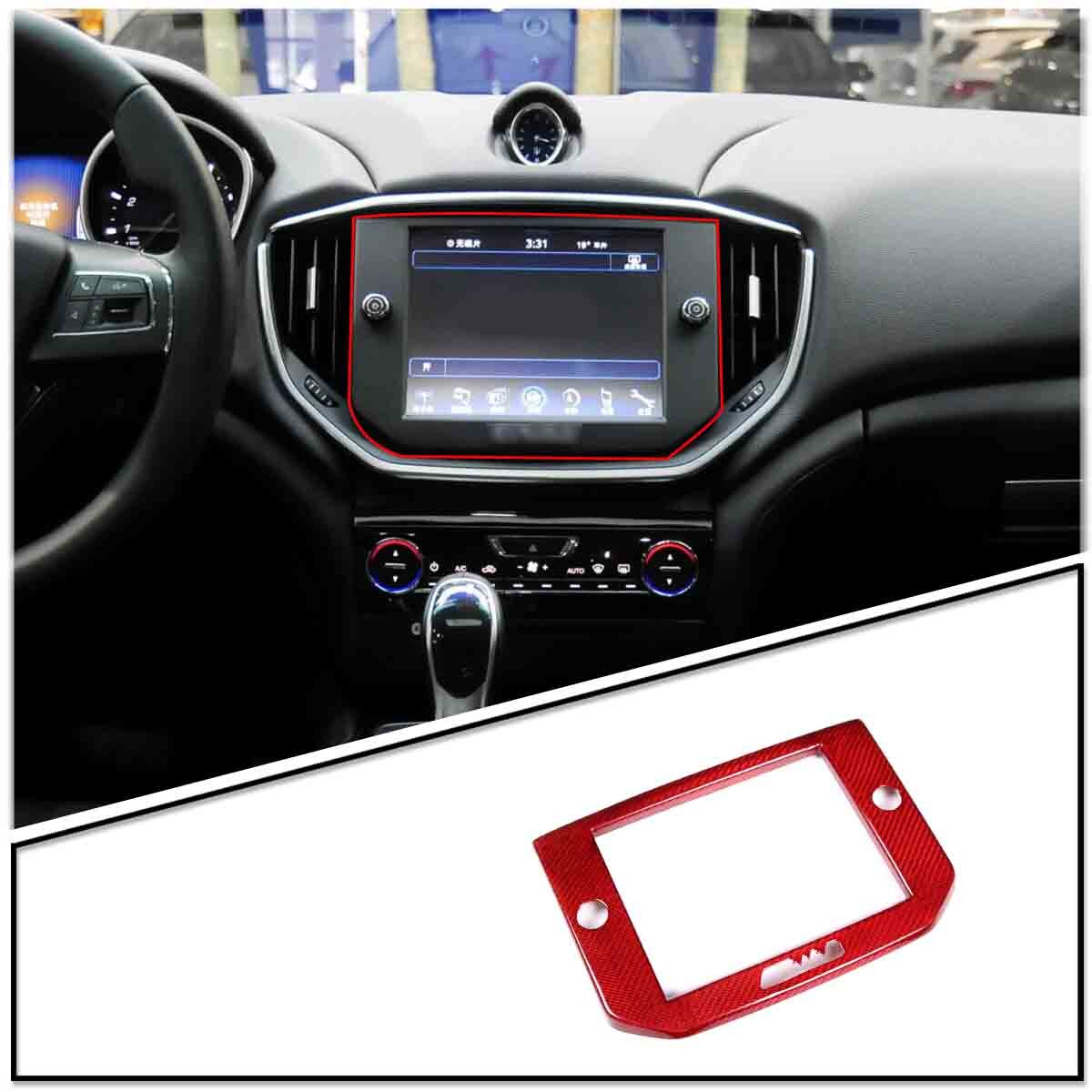 Red Carbon Fiber GPS Navigation Panel Cover Trim For Maserati Ghibli 2014-2015 2
