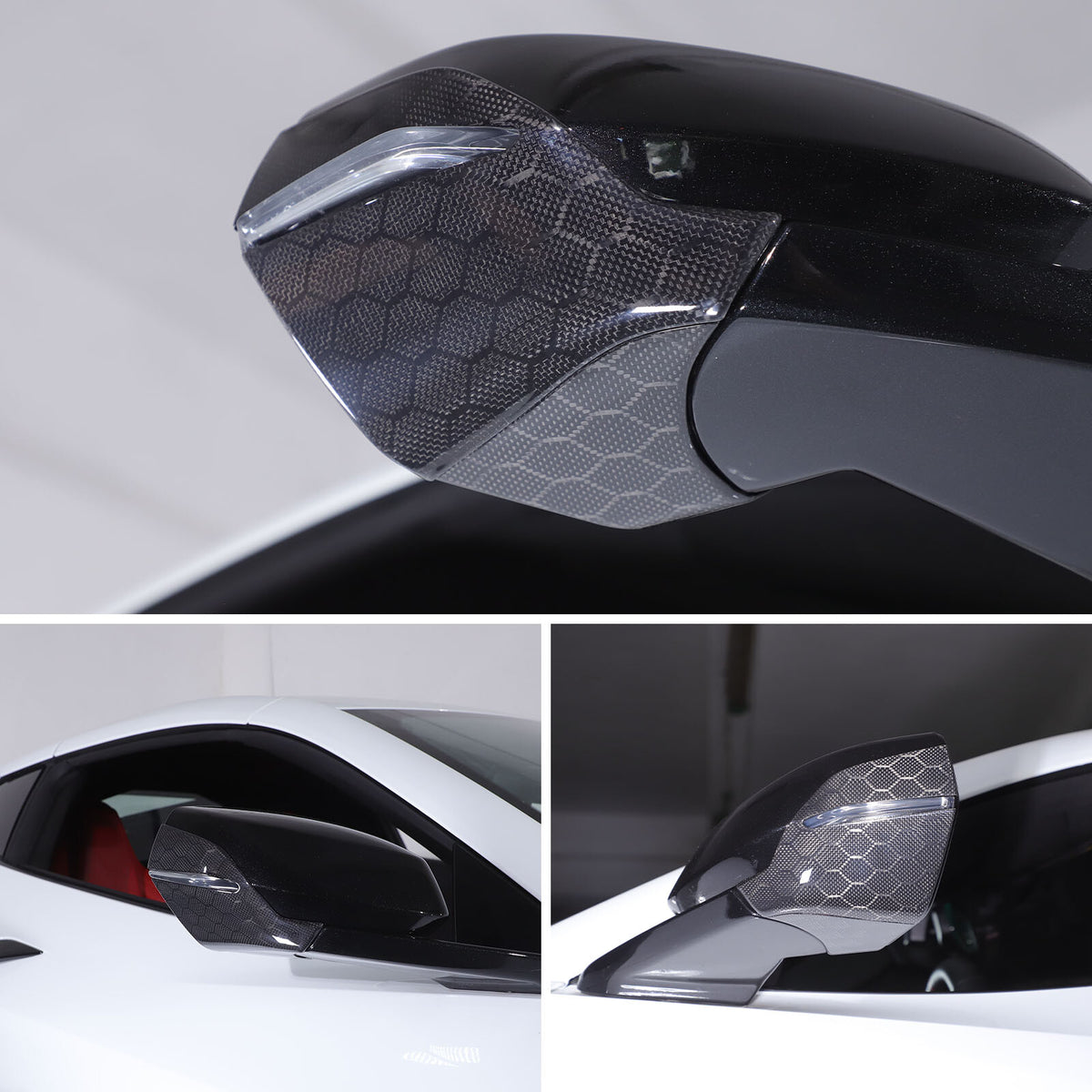 Honeycomb Carbon Fiber Rearview Mirror Base Cover Trim For Corvette C8 2020-2026 12