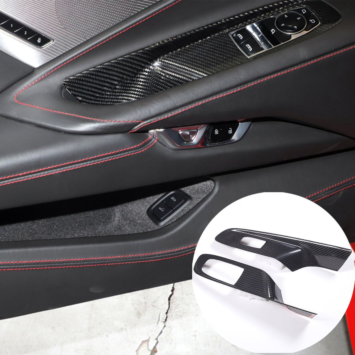 Real Carbon Fiber Window Lift Switch Panel Cover Trim For Corvette C8 Coupe 20+ 7