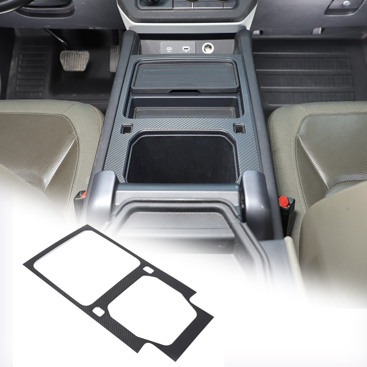Matte Real Carbon Fiber Cup Holder Panel Trim Cover For Defender 110 90 2020-23 2