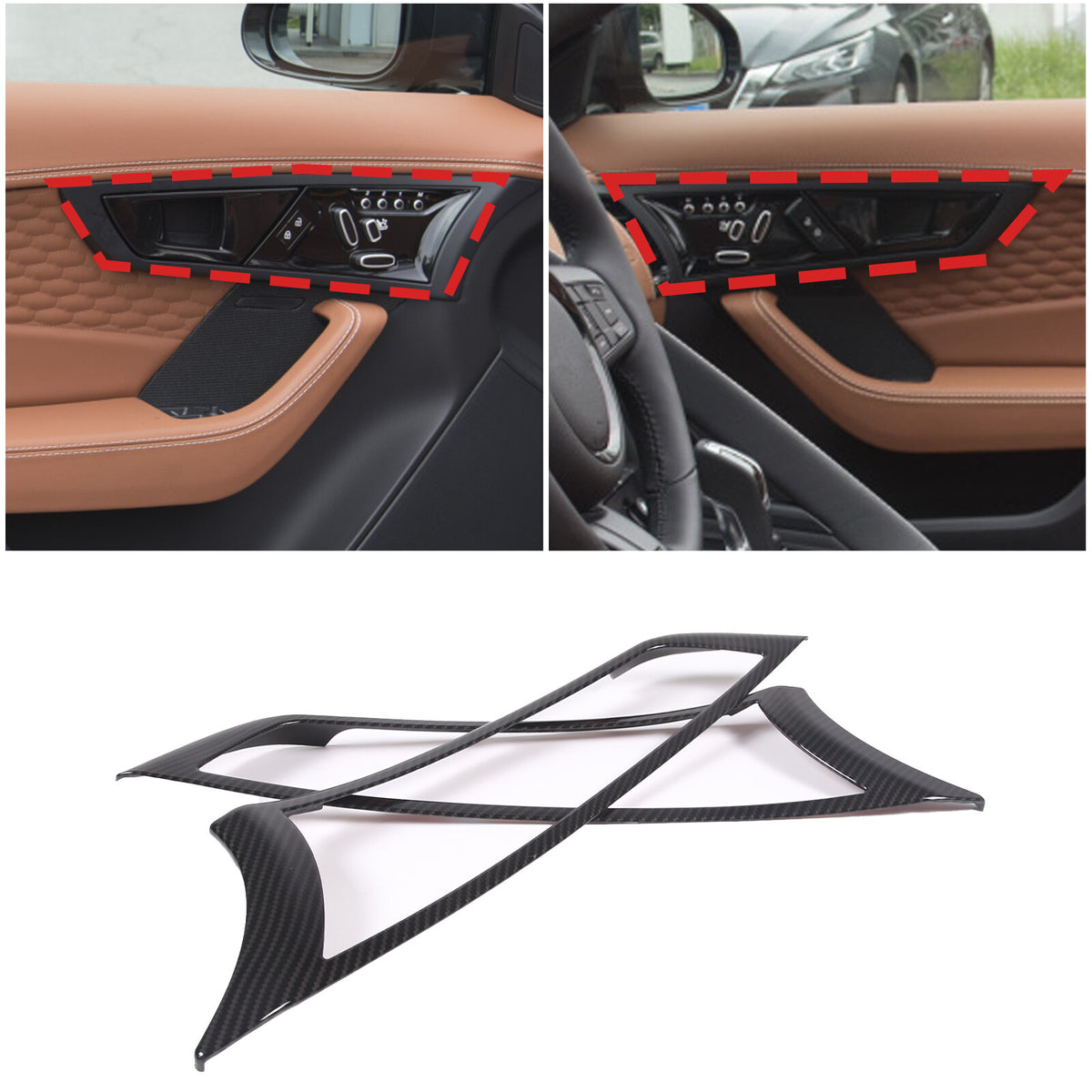 ABS Carbon Fiber Inner Door Handle Frame Cover Trim For Jaguar F-TYPE 2013-24 US 3