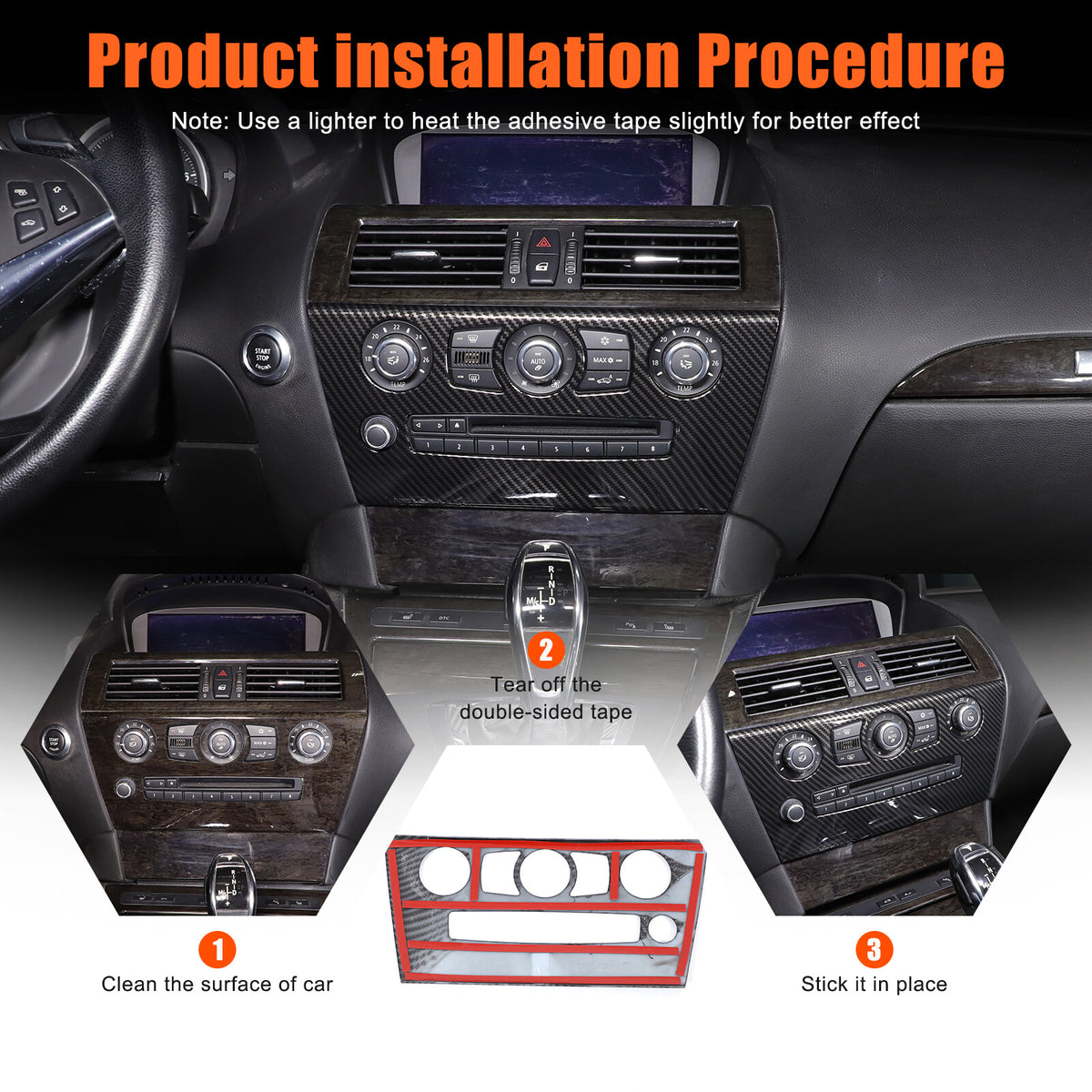 ABS Carbon Center Air Conditioning Cover Trim For BMW 6 Series E63 E64 2004-2009 7