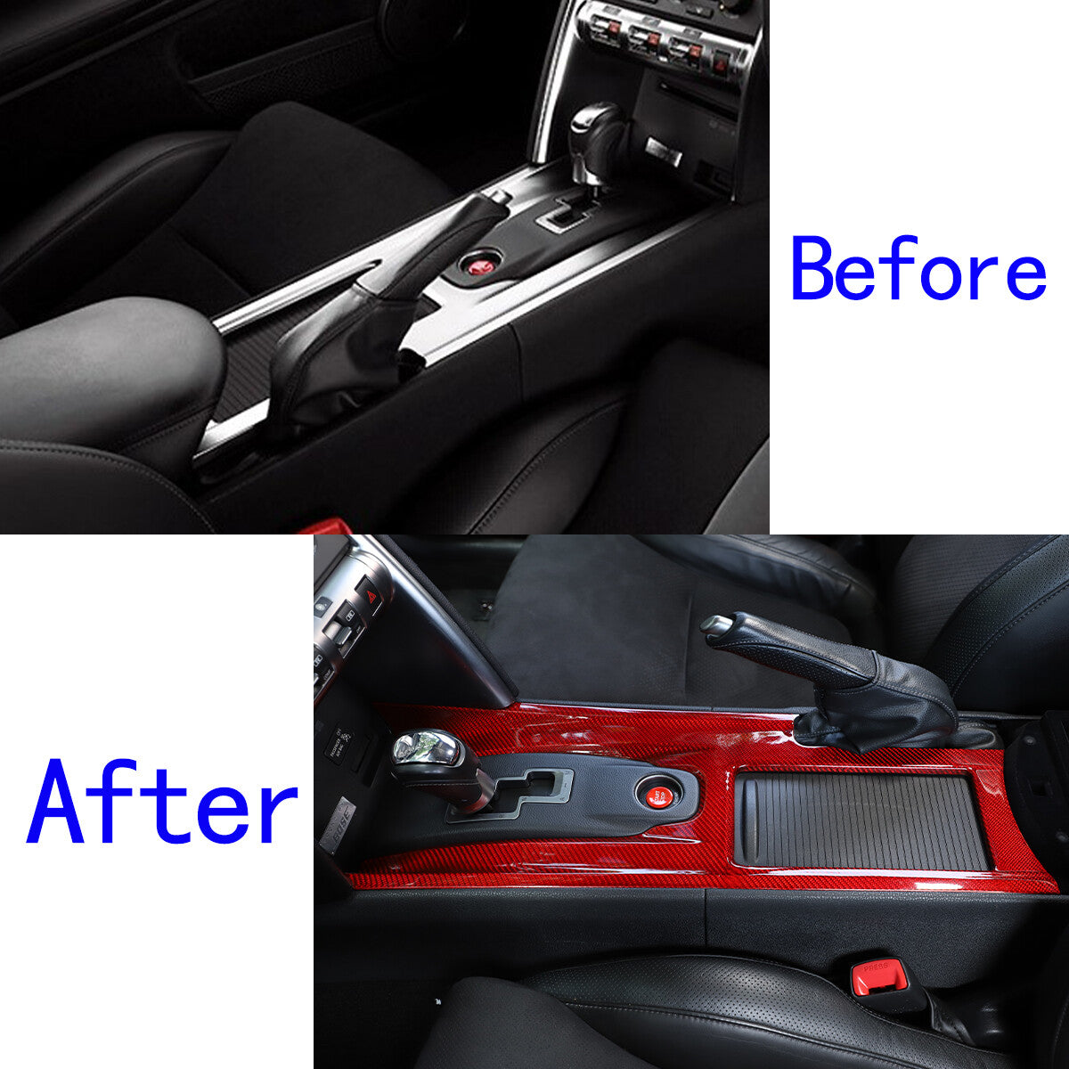 Red Gear Shift Panel Cover Sticker Carbon Fiber For Nissan GTR R35 2008-2016 9