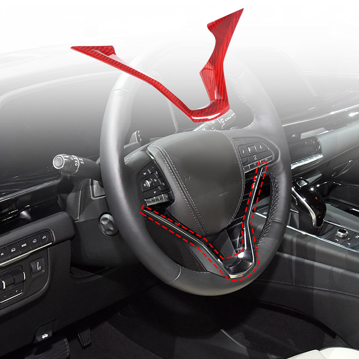 Red Real Carbon Fiber Steering Wheel Base Cover Trim For Cadillac Escalade 2021+ 1